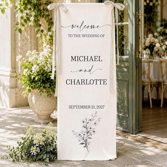 Personalized Fabric Wedding Welcome Sign, Cotton Linen Banner by Unknown