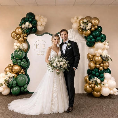Emerald Green White Gold Balloons Arch Kit - Image 5