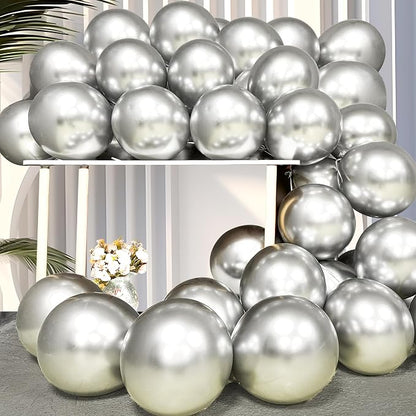 Firomi Metallic Chrome Silver Balloons 12-inch 100 Pack | Thicken Helium Shiny by Firomi