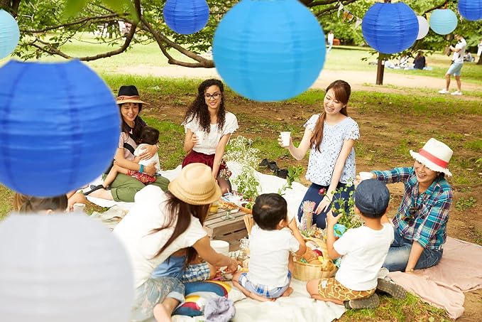 LURICO 16 Pcs Blue/White Paper Lanterns - Image 2