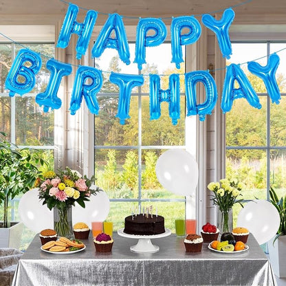 65 Pcs Blue Happy Birthday Balloons, 2 Sets A-Z Blue Letters Foil Balloons - Image 3