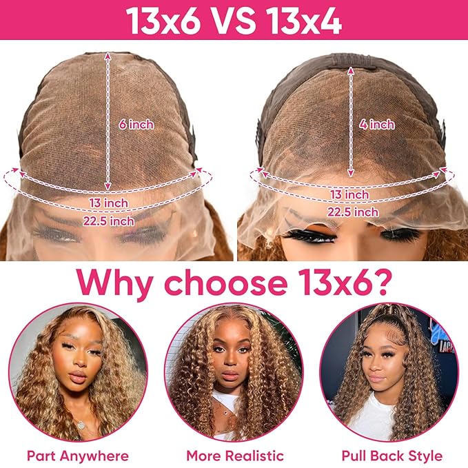 Highlight Ombre Lace Front Wig Human Hair Deep Wave Honey Blonde 4/27 13x6 HD Lace Frontal Wigs Wet and Wavy 200 Density Curly Wigs Human Hair Pre Plucked 28 Inch