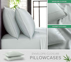 Queen Pillowcases by Pure Bamboo, Genuine 100% Organic Viscose Derived from Bamboo, Luxuriously Soft & Cooling, Double Stitching, Envelope Closure (2 Queen Pillowcases, Sea Glass)