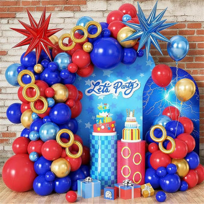 Red Blue Gold Balloons Arch Kit, Royal Blue Red Balloon Garland Kit by Cledeco