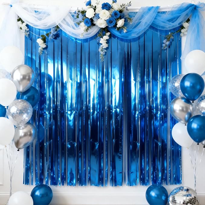 jijAcraft Metallic Blue Tinsel Foil Fringe Curtain, 3 Pack 3.2x6.5 Feet Party - Image 7