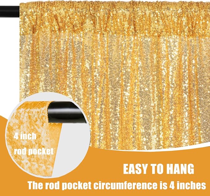 Gold Sequin Backdrop Curtains 2Panels 2x8ft - Image 4