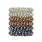 Leopard Spiral Hair Ties (6 Pcs) - Coil Ponytail Holders for Thick and All Hair Types, No Crease Phone Cord Design