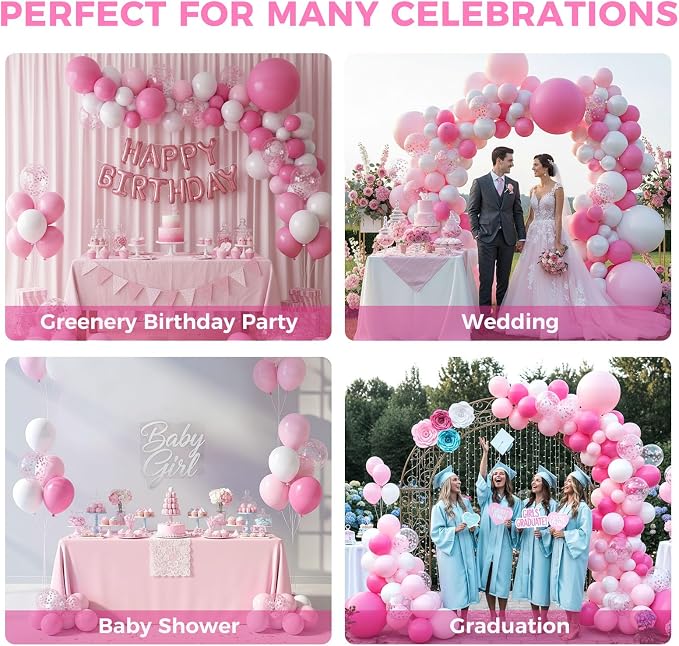LOVESTOWN 150PCS Pink White Balloons Different Size of 18 12 10 5Inch | Pink - Image 5