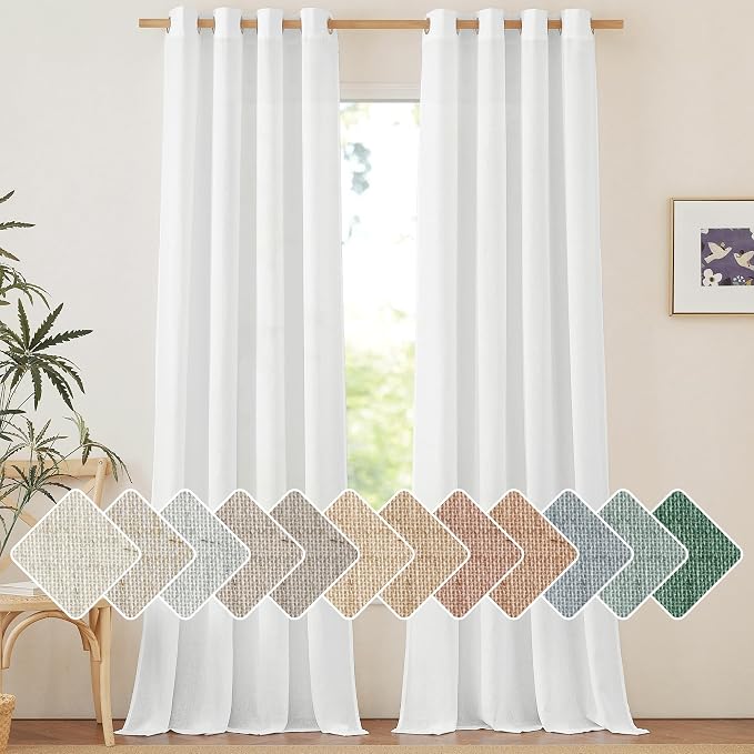 NICETOWN White Linen Curtains 102 inches Long by NICETOWN