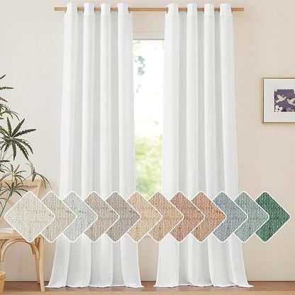 NICETOWN Linen Flax Semi Sheer Curtains 94" Length, Grommet Window Treatments by NICETOWN