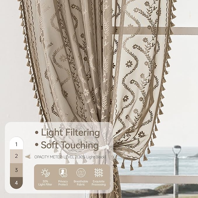WAZZIO Boho Lace Curtains 2 Panels 63 Inch -Victorian Sheer Panel Drape French - Image 5
