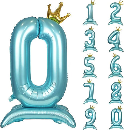 Blue Crown Number 0 Foil Balloon Standing Blue digital 0 Foil Balloon | by YOIOZAIZAI