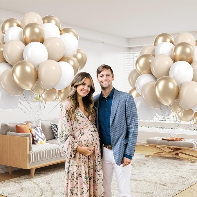 60pcs 12inch Gold and White Balloons - Image 7