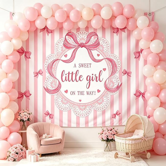 AIBIIN 10x7ft A Sweet Little Girl is on The Way Photography Background Pink Bow - Image 3