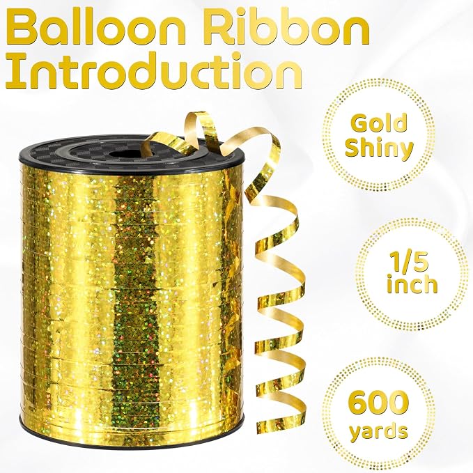 600 Yards Gold Curling Ribbon 1/5 Inch Shiny Metallic Gold Ribbon Thin Balloon - Image 2