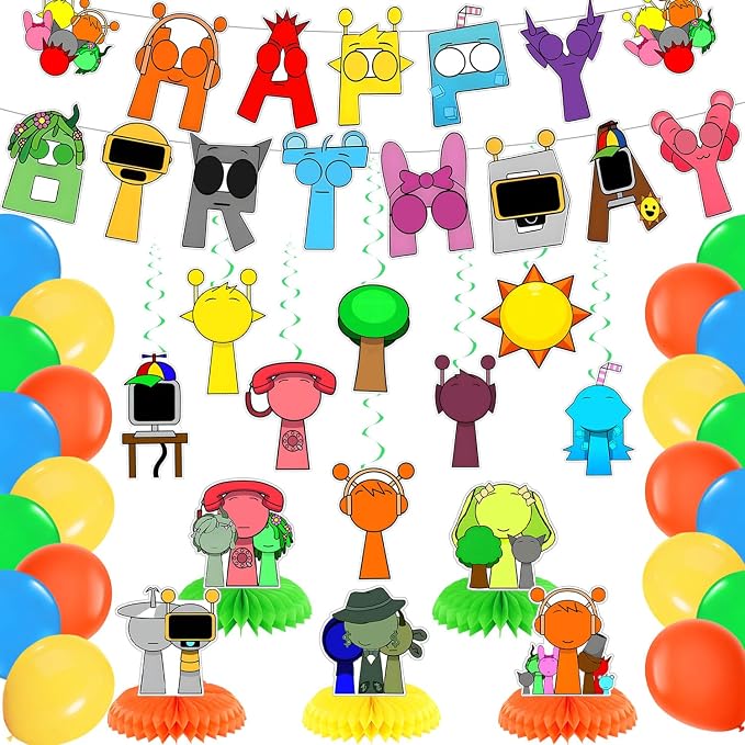 Cute Sprunkii Birthday Party Supplies, Cartoon Sprunkii Game Party Decorations by WKRJXQCHN