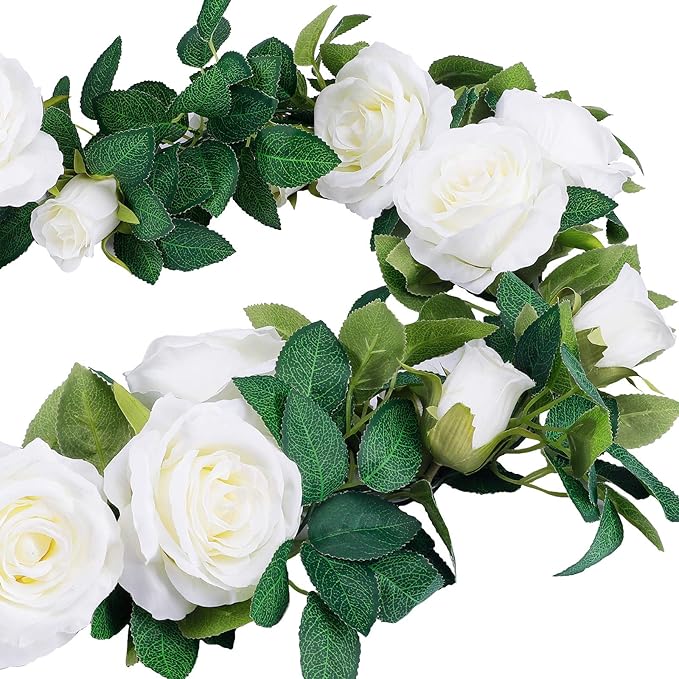 TELDRASSIL 4Pcs Artificial Rose Vine Fake Flower Garland Fake Silk Rose Hanging - Image 3