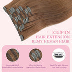 PINKPEARL Clip in Hair Extensions Real Human Hair, Remy Human Hair Extensions Clip ins for Women, Natural Human Hair, 22inch 120g 7Pcs, #33 Auburn(#33-22)