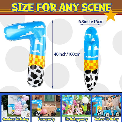 40 Inch Number 7 Balloon Blue Clouds Cartoon Story Balloons Toy Inspired Story - Image 2