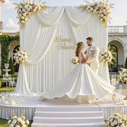 60 ft x 10 ft Wrinkle Free Ivory Backdrop Curtain - Image 2