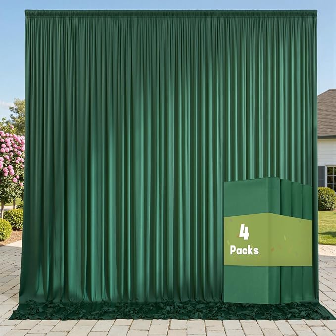 20ft x 10ft Wrinkle Free Hunter Green Backdrop Curtains by ENJOYYOURPARTY