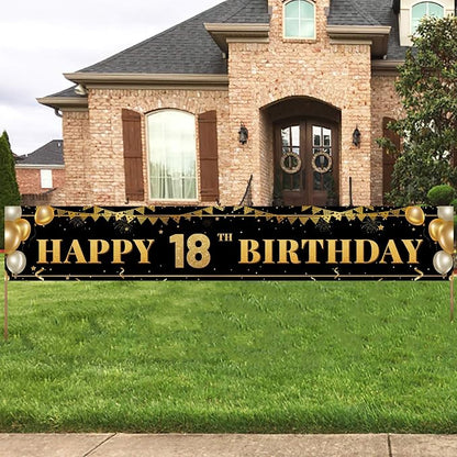 Large Happy 18th Birthday Decoration Banner, 18th Birthday Party Decorations by TZSS