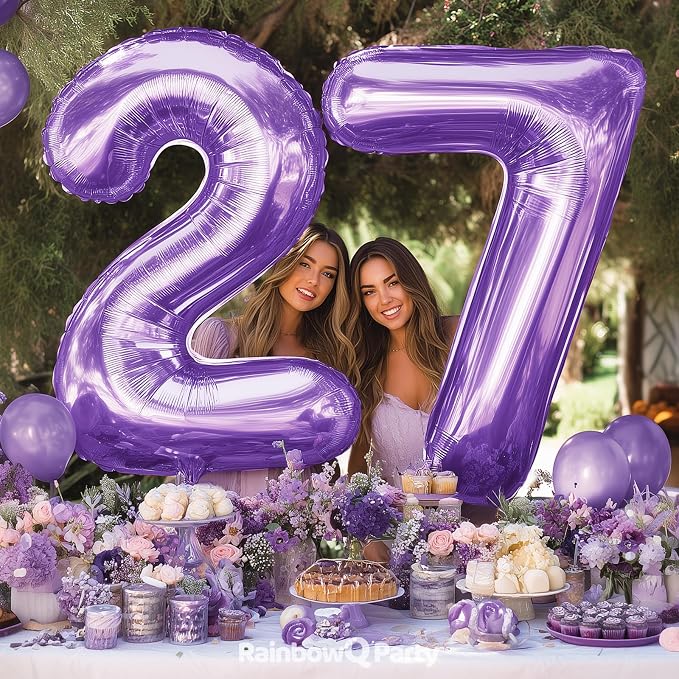 RainbowQ Purple 27 Balloon Number 40 Inch 0-40 Foil Large Balloons | Big Mylar - Image 2