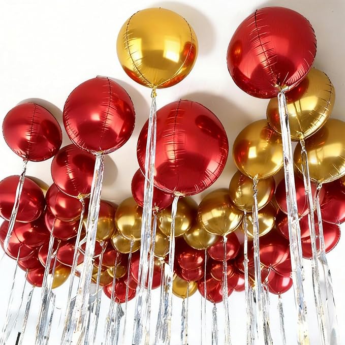 Red and Gold Round Balloons Foil, Metallic Gold Red Balloons - Image 7