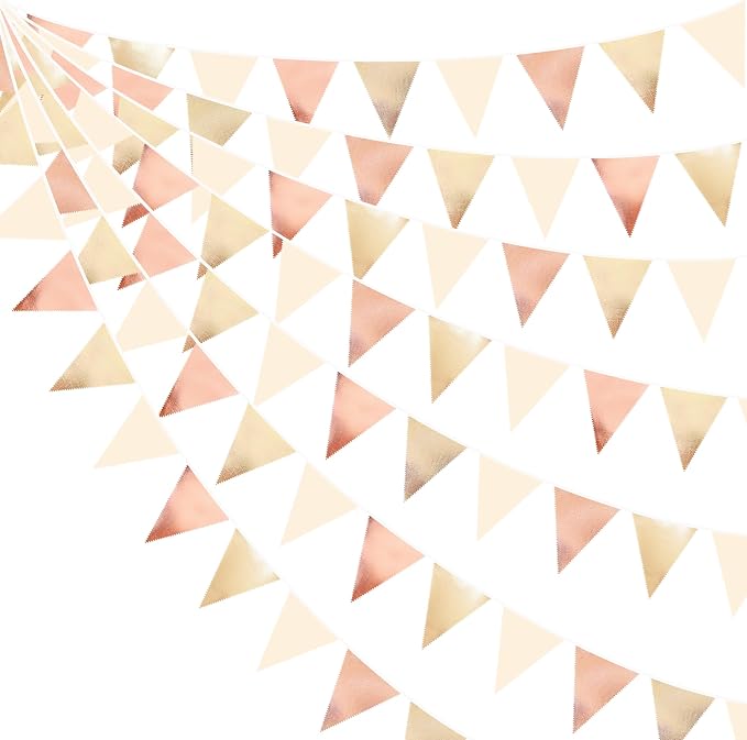 Rose Gold Champagne Gold Beige Party Decorations Metallic Fabric Triangle Flag by pinkblume