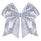 Large Glitter Cheer Bows Clips, Jumbo Big 7 Inch Cheerleading Sequin Hair Bow Hair Accessories for Teens Girls Football Sports Cheerleader Outfit Uniform (Sliver)