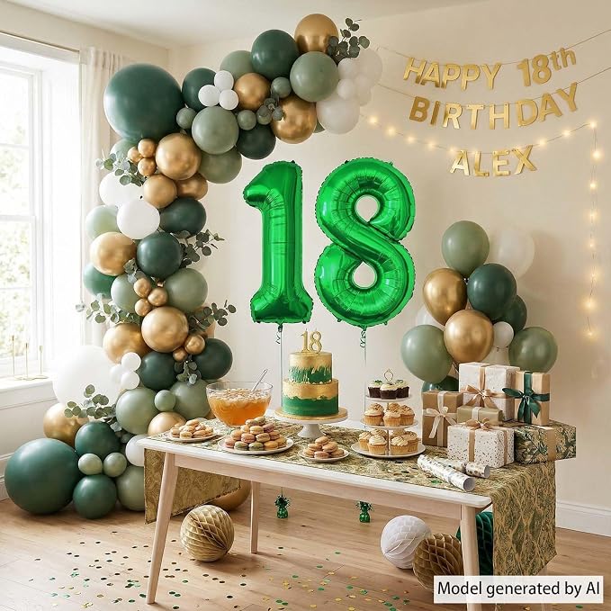 Green Number 18 Balloon 40 Inch, Shiny Foil Duo - Image 3