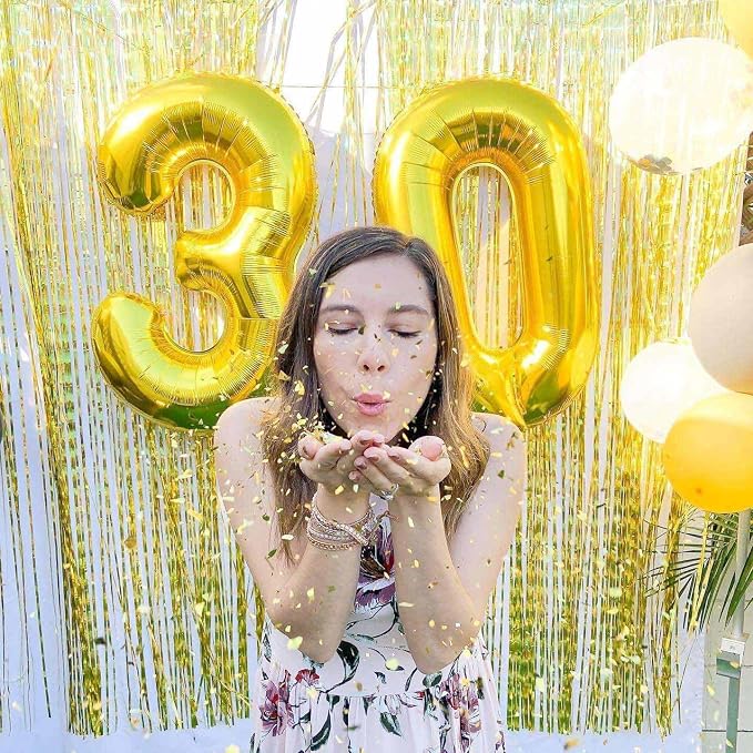 Gold 30 Number Balloons, 40 Inch Giant Number 30 Balloons Foil Mylar Helium - Image 3