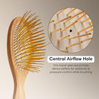 Snow Fox Skincare Gua Sha Hair Brush - Wooden Edition. Scalp Massage Comb with Gold-Plated Metal Bristles for Healthy Follicles. Soothing Gua Sha Acupressure Tool for All Hair Types