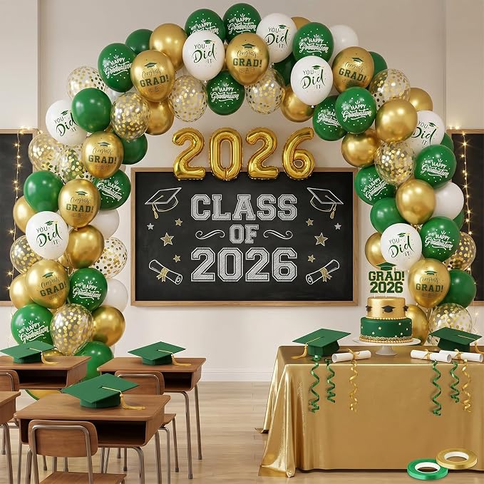 FunHot Green Gold Graduation Balloons, 12 Inch Green Gold White Confetti Grad - Image 4