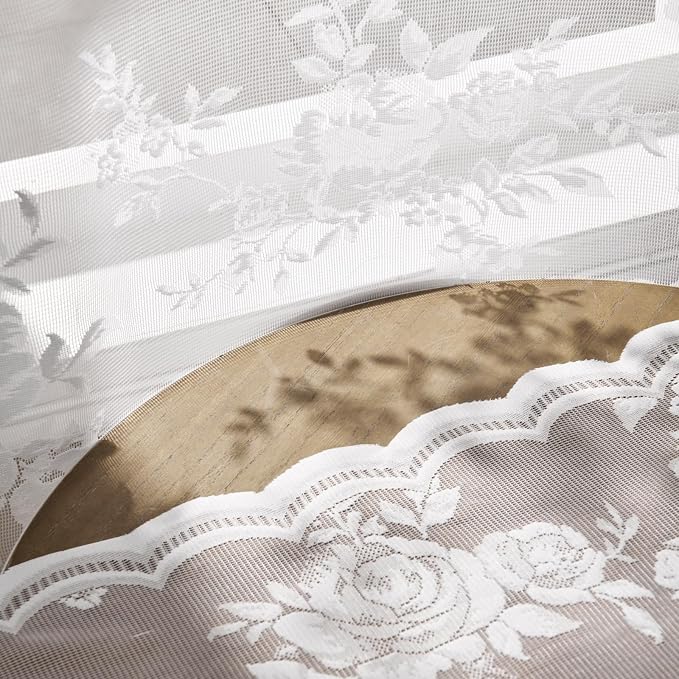 White Lace Curtains 102 Inches Long Victorian Sheer Floral Curtains - Image 7