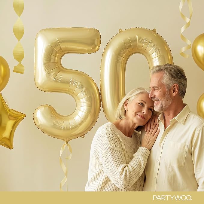 PartyWoo Number Balloons 40 Inch Gold Number 50 Kit 33pcs - Image 9