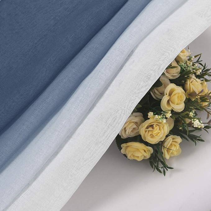 DWCN Blue Ombre Faux Linen Sheer Curtains - Image 5