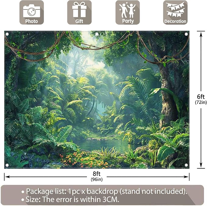 Fabric 8x6ft Jungle Forest Photography Backdrop Rainforest Banner | Tropical - Image 3