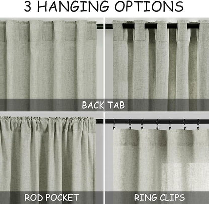 Sage Green Curtains 92 Inch Length 2 Panels Back Tab Pocket Light Filtering - Image 3