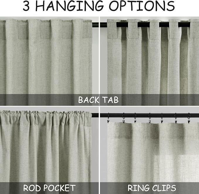 Sage Green Curtains 132 Inches Long 2 Panels - Image 3