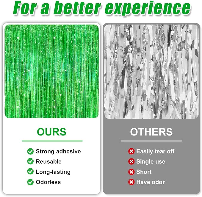 3 Pack 3.3 x 9.9 ft Holographic Green Tinsel Streamers Party Decorations | Foil - Image 3