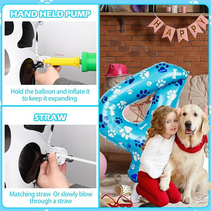 40 Inch Blue Dog Paw Birthday Balloons, Number 4 Balloons - Image 4