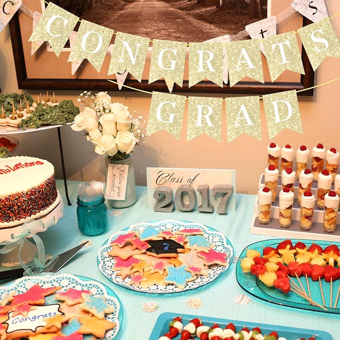 Hoogict Graduation Decorations Congrats Grad Banner Gold Graduation Party - Image 9