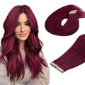 DOORES Real Human Hair Extensions, Burgundy 10 Inch 60g 40pcs, Tape In, Straight, Remy Natural Hair Skin Weft