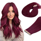 DOORES Real Human Hair Extensions, Burgundy 10 Inch 60g 40pcs, Tape In, Straight, Remy Natural Hair Skin Weft