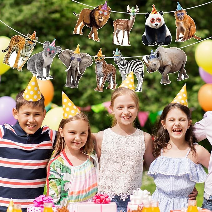 Hooqict Safari Animals Happy Birthday Banner Animal Birthday Decorations Party - Image 3