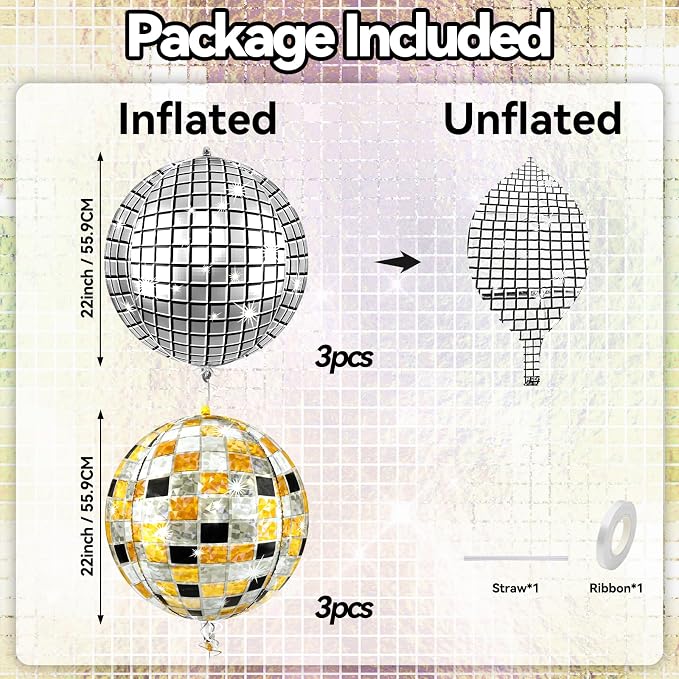 6pcs 22 Inch Multicolor Disco Ball Balloons - Image 4