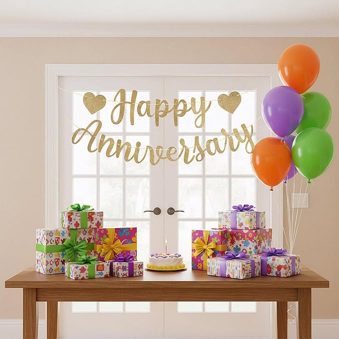 Happy Anniversary Banner, Glitter Happy Anniversary Decorations No DIY - Image 6