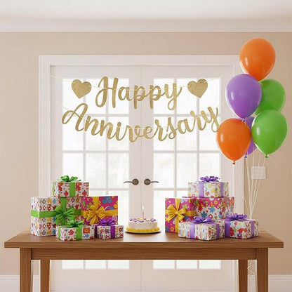Happy Anniversary Banner, Glitter Happy Anniversary Decorations No DIY - Image 6