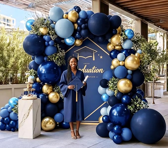 Navy Blue Gold Balloon Arch Kit, Double Stuffed Royal Pastel Blue Balloon - Image 6